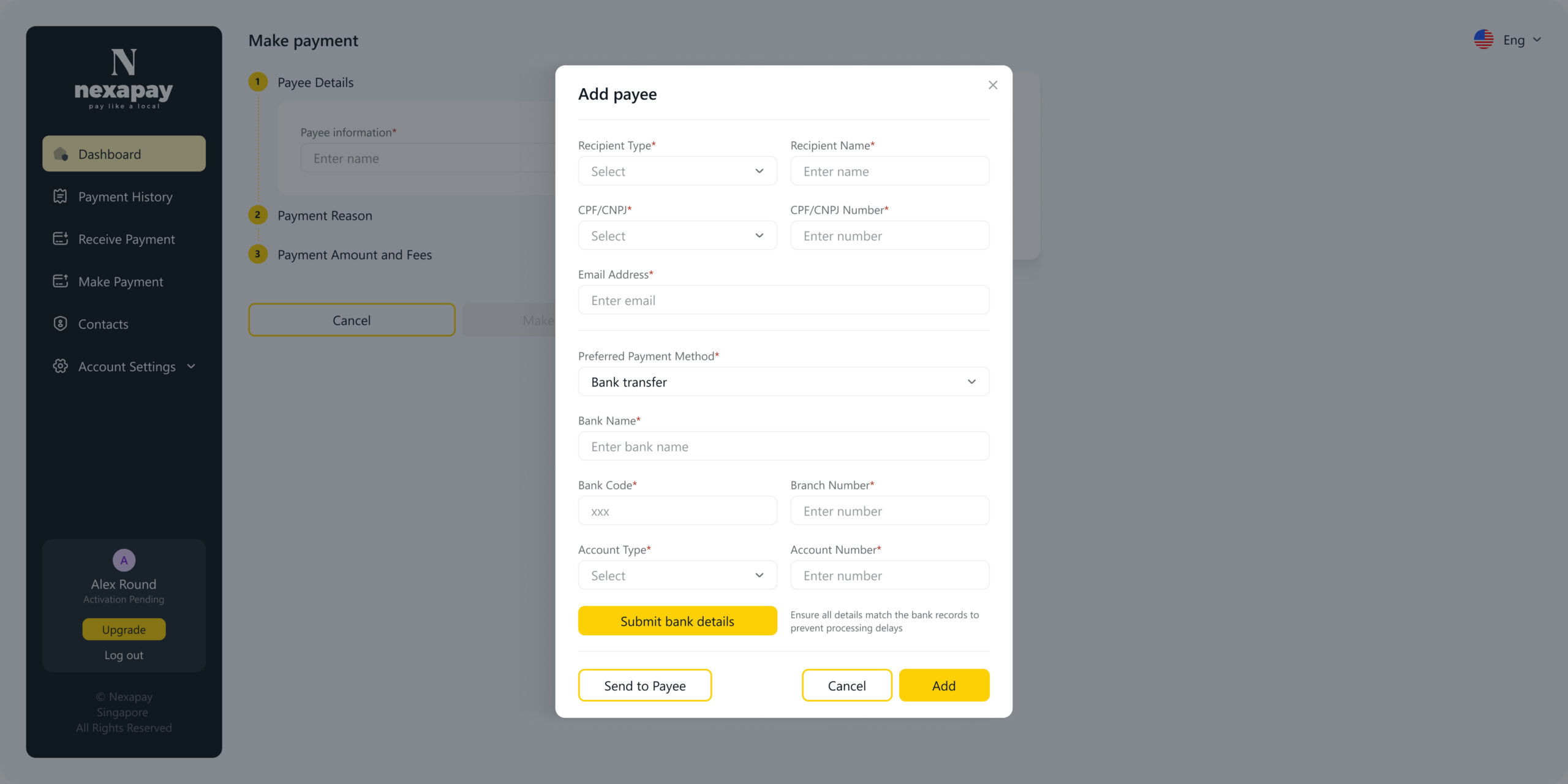 Make payment — 1 step Payer Fills In